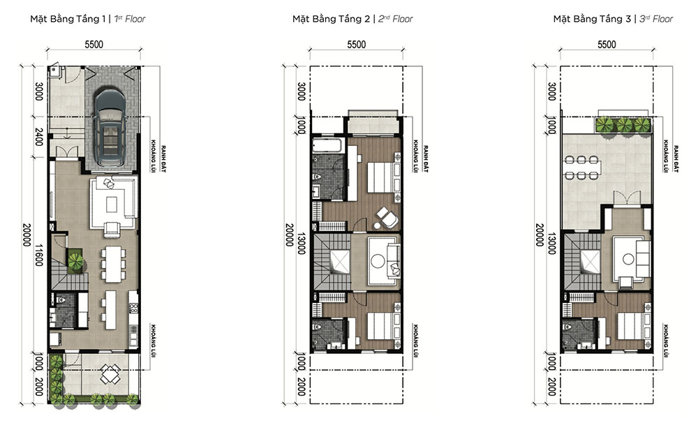 Layout Nhà phố Aqua City 5.5 x 20 m
