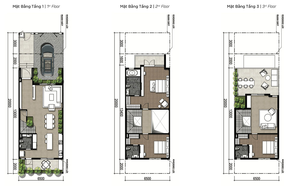 Layout Nhà phố Aqua City 6.5 x 20 m