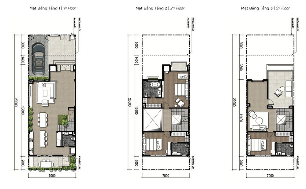 Layout Nhà phố Aqua City 7 x 20 m